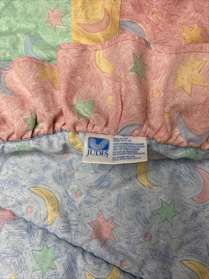 Edredón de cuna reversible vintage JUDI S Baby manta estrellas luna volantes Lovey Foto 4 de 4