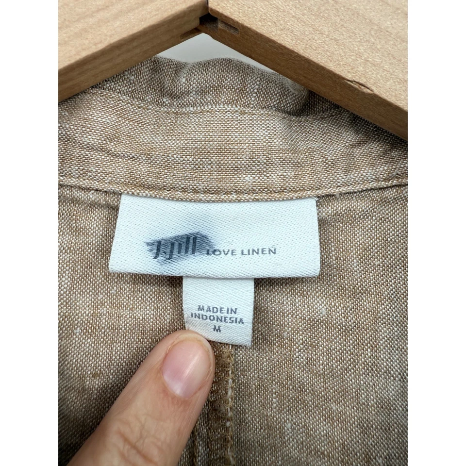 J Jill платье женщин средний бежевый любовь льняной без рукавов кнопка передние карманы - Изображение 3 из 4