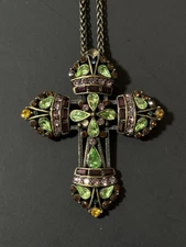 Vintage Sweet Romance Multi Colored Rhinestones Cross Pendant Necklace