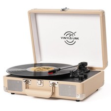 Vinyl Record Player Bluetooth with Treble & Bass Gain Vintage Portable Suitca...