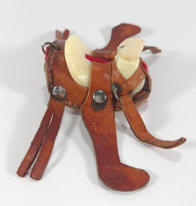 Vintage Mini Horse Saddle Western Tooled Leather Doll Model Toy Red Felt Bottom