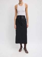 Tibi Black High-waist Midi Skirt With Sheer Waist Panel Size 0