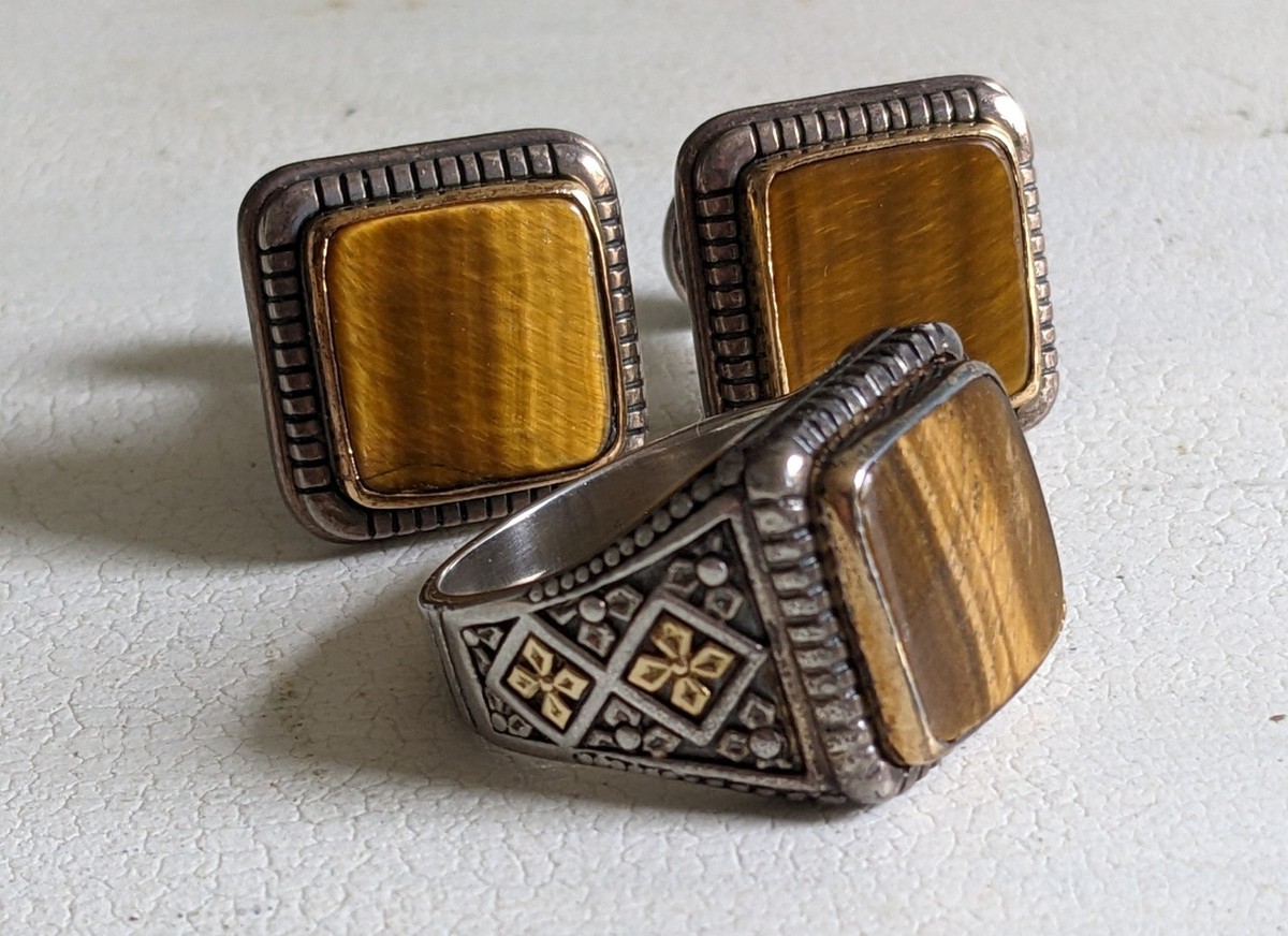 Konstantino Tiger's Eye Sterling Silver 18k Gold Ring
