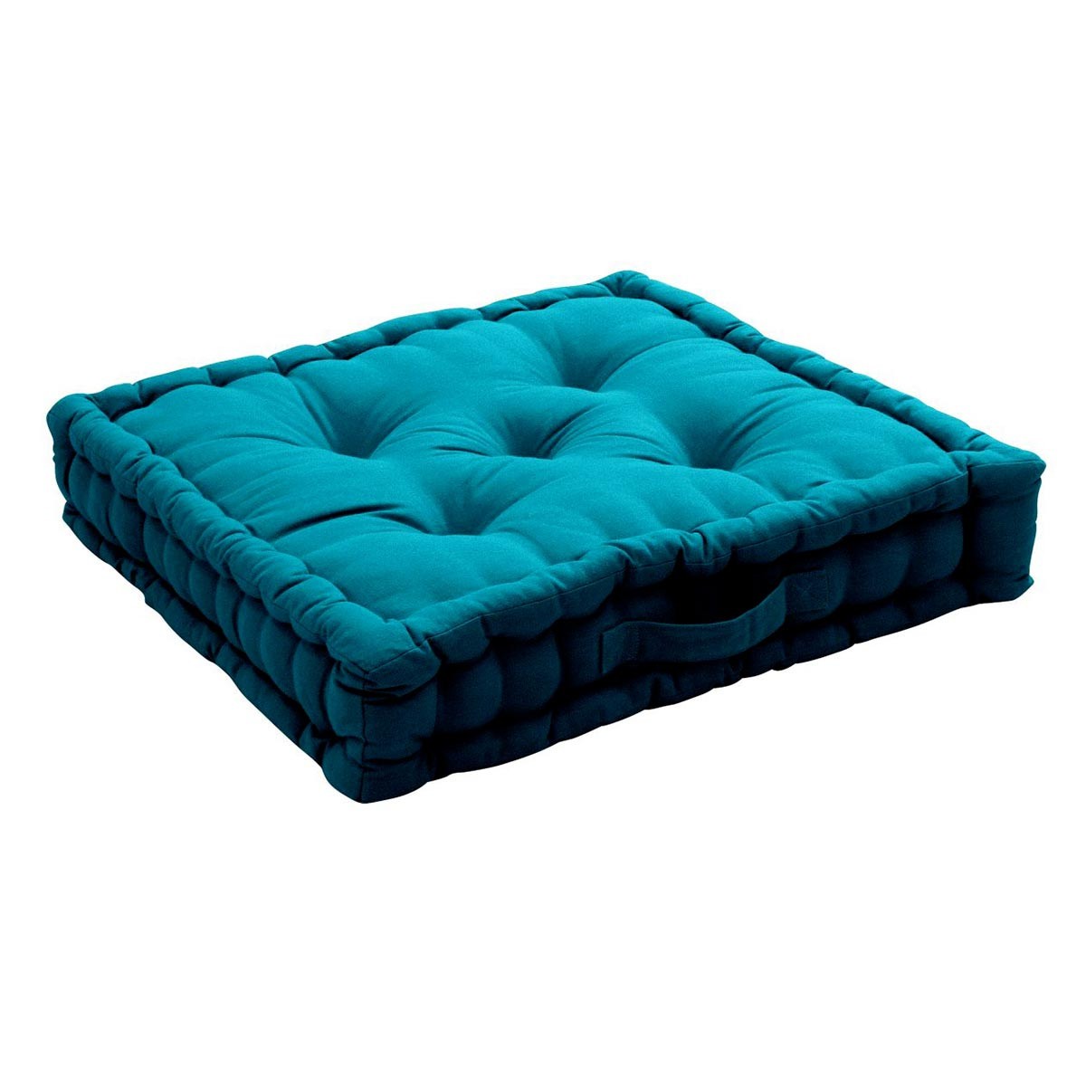 Coussin de sol Panama bleu canard pour coin lecture et terrasse