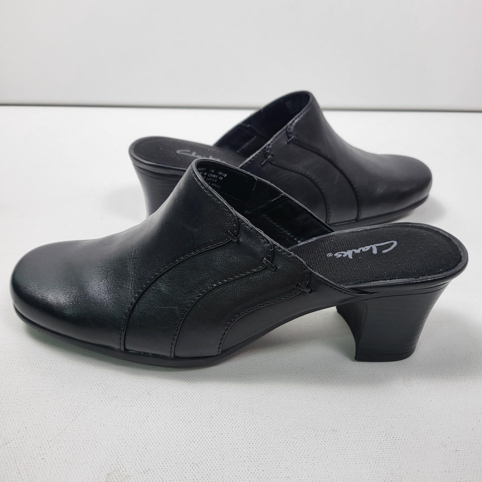 SAOLA Zoccoli comodi Clark's Angeline neri tacco impilato suola antiscivolo pelle causale 7