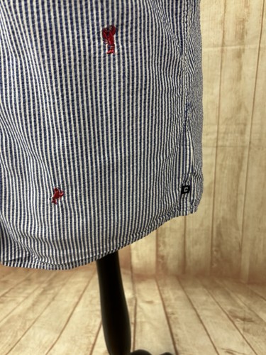 Ralph Lauren Chaps Mens Shirt Blue White Seersucker Short Sleeve Lobster Medium - Picture 11 of 22