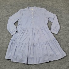 J Crew Shirt Dress Womens Medium Blue Stripe Henley Long Sleeve Lined Swing
