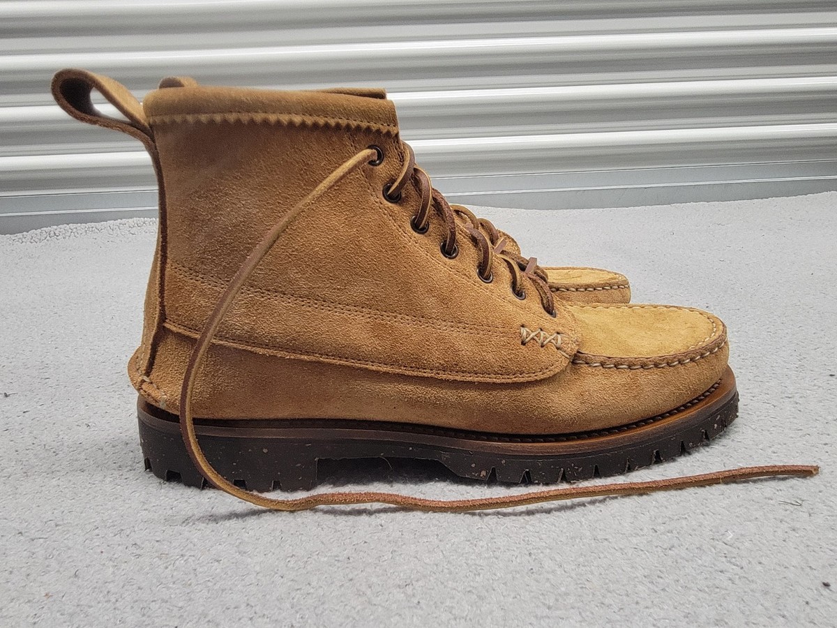 Yuketen Boots Mens E Brown Handsewn Angler Moc Toe Work Suede Leather