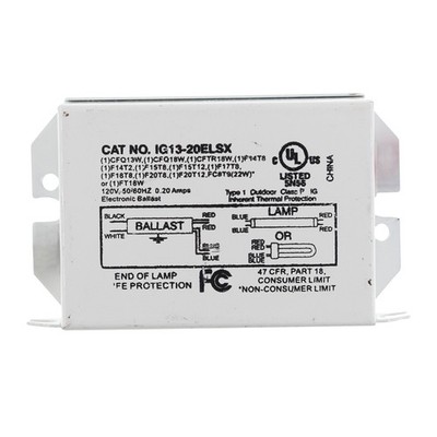 INTERGLOBAL IG13-20ELSX ELECTRONIC FLUORESCENT BALLAST, 1-LAMP CFL, 18W, 120V