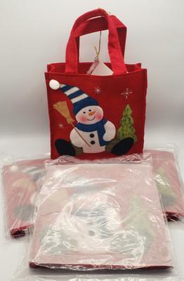 (4) Sealed Avon Felt Gift Bags Snowman Cloth Christmas Red Tote 8'' x 8'' x 3'' NOS