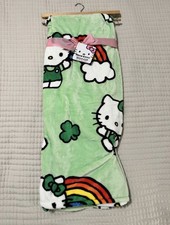 NEW Green Hello Kitty Rainbows  Lucky Charms St Patrick Day Throw Blanket 60x70