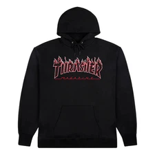 Thrasher Magazine Flame Logo Pull Over Hooded Sweatshirt Hoodie Black/ Red