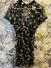 Floral Embroidered Black Mesh Dress - A Walk in the Garden!
