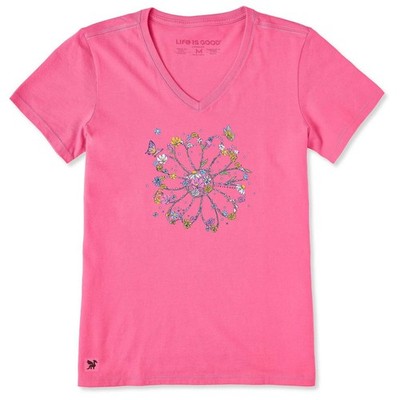 Life is Good 161109 - Women's Blooming Daisy Wildflower S/S Crusher Vee - Waterm