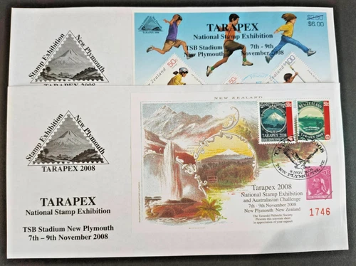 NEW ZEALAND 2008 TARAPEX EXHIBITION 50c CAL M/S NO. 1746 & HEALTH FDC (F)