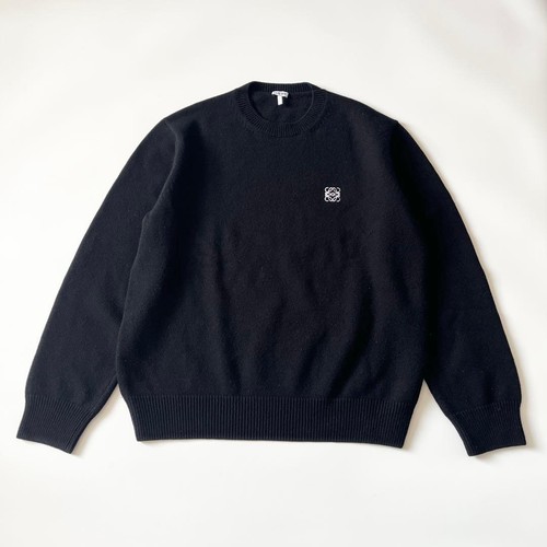 LOEWE Anagram Embroidered Crew Neck Sweater, 100% Wool, Black, Size M, H526Y...