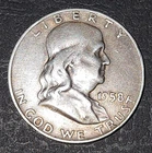 1958 Franklin Half Dollar 90% Silver Coin.