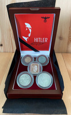WWII Germany Silver Coin & Stamp 5pc Set with 2 Mark and 5 Mark in Case