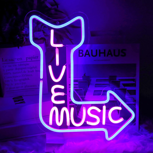 CKTBLEY Live Music Neon Signs for Wall Decor Music LED Word Light Sign Pink N...