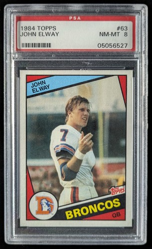1984 Topps NFL Football JOHN ELWAY Rookie RC Base Vintage Broncos #63 PSA 8