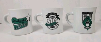  Set of 3 Starbucks Vintage Diner Style Coffee Mugs - Vertex China - Retro Graph