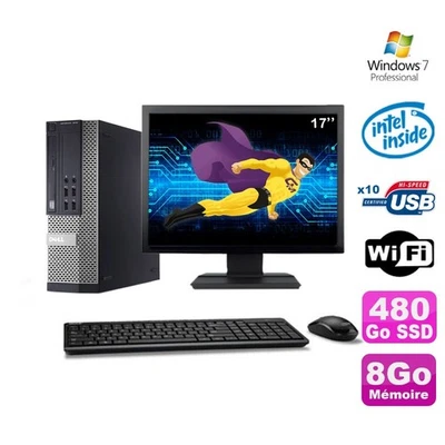 Lot PC Dell Optiplex 990 SFF G630 2.7GHz 8Go 480Go SSD DVD Wifi W7 + Ecran 17" - Photo 1/4