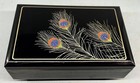 Peacock Black Lacquer Jewelry Music Box Summit 1986 Japan Gold 8x5” Red Velvet — photo 1