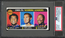 1970 Topps Kareem Abdul-Jabbar Jerry West Elvin Hayes Signed Card PSA 4 DNA 10