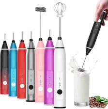 Milk Frother Rechargeable Handheld Electric Whisk Coffee Frother Mixer with 2 St