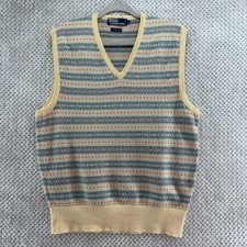 VTG Polo by Ralph Lauren Sweater Vest Men L Blue Fair Isle Cotton Knit V-Neck