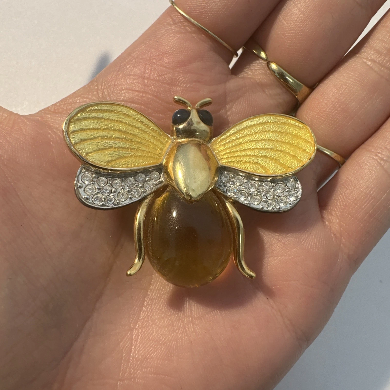 Broche Insecte, Jaune, Nacré Avec Strass Blanc Bijoux Fantaisie