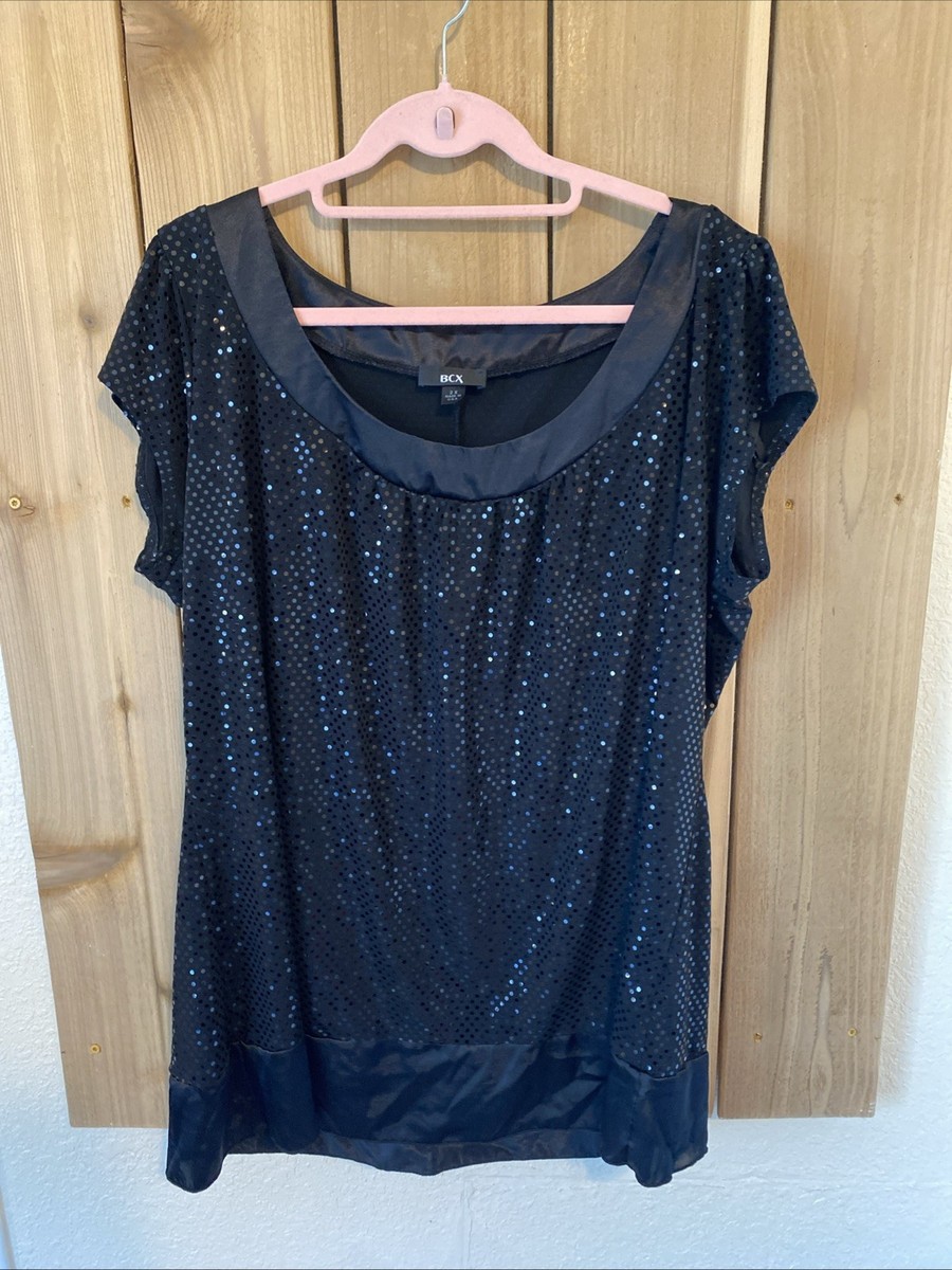 BCX Black Sequined Short Sleeve Top Size 2X NWOT | eBay