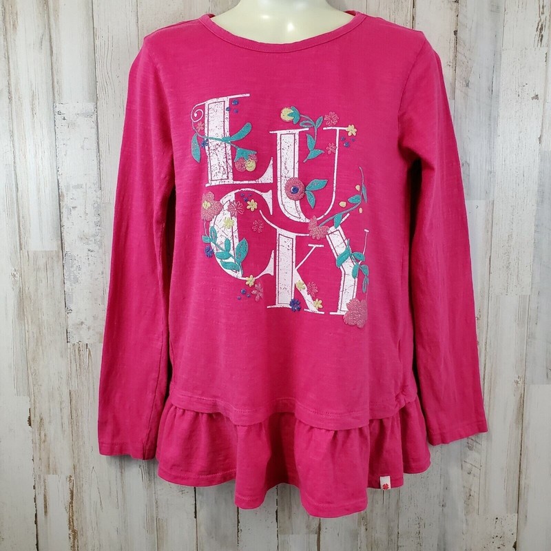 Lucky Brand Girls Top L Pink Long Sleeve Ruffled Hem Lucky Tee AK6
