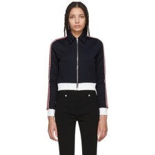 Miu Miu Navy Logo Tape Knit Zip Bomber Jacket / Sweater XS