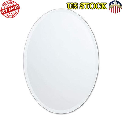Bathroom Wall Frameless Oval Mirror 24x36 In Beveled Edge Easy Install Classic