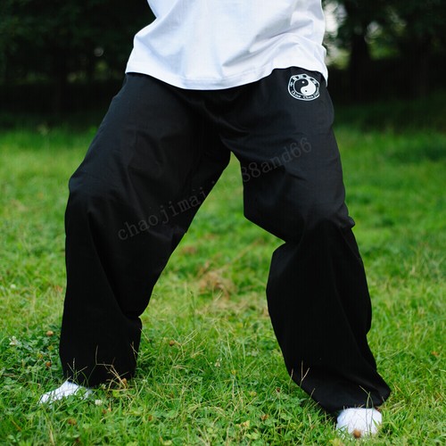 Pantalones de algodón Kung Fu Tai chi artes marciales Wing Chun Pantalones de entrenamiento Hombres negros - Imagen 1 de 7