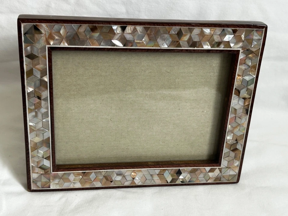 Egyptian Wood Mother of Pearl Paua Inlaid Handmade Picture Frame 8"X 6.25" #1572 - Image 2 of 3
