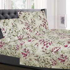 Dolce Sage/Purple Floral Printed 4-Piece Microfiber Sheet Set
