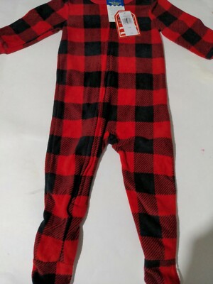 Holiday Fam Jams Boys Christmas Red/ Black Footed Sleeper Size 0-3 Months NEW