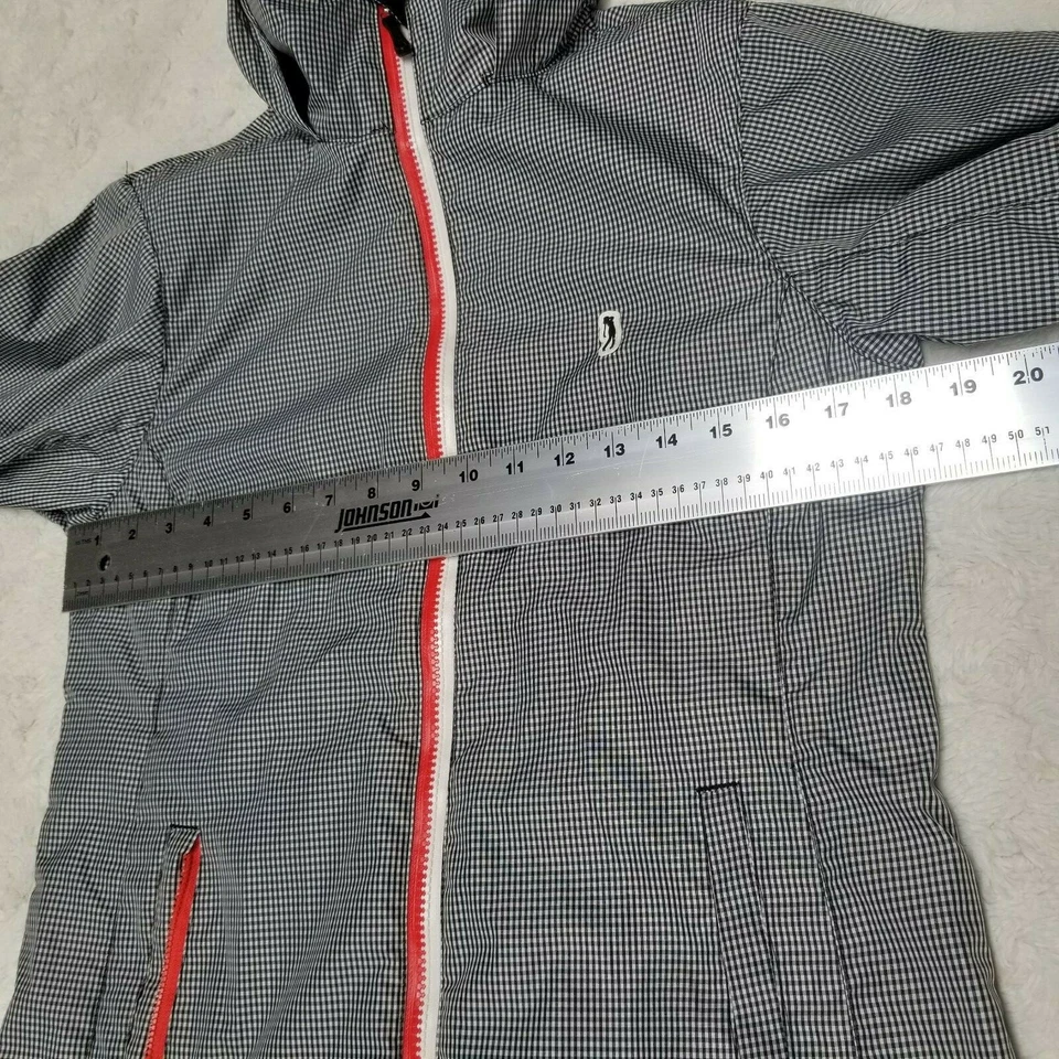 Chaqueta cortavientos IZOD para mujer XS Performx negra guinga con capucha empacable al aire libre Foto 4 de 4