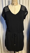 Calvin Klein Womens Blk Jersey/lace S Sleeve Short Dress Sz S(PM) Pre-owned