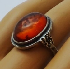 Vintage Baltic Amber 925 Solid Sterling Silver Ring  Size 7.5