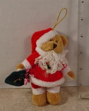 Plush 4” Mini Jointed Bear Ornament in a Red Santa Costume