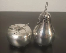 Lenox Pewter Fruit Salt Pepper Shakers Set Apple Pear Silver UC 3"