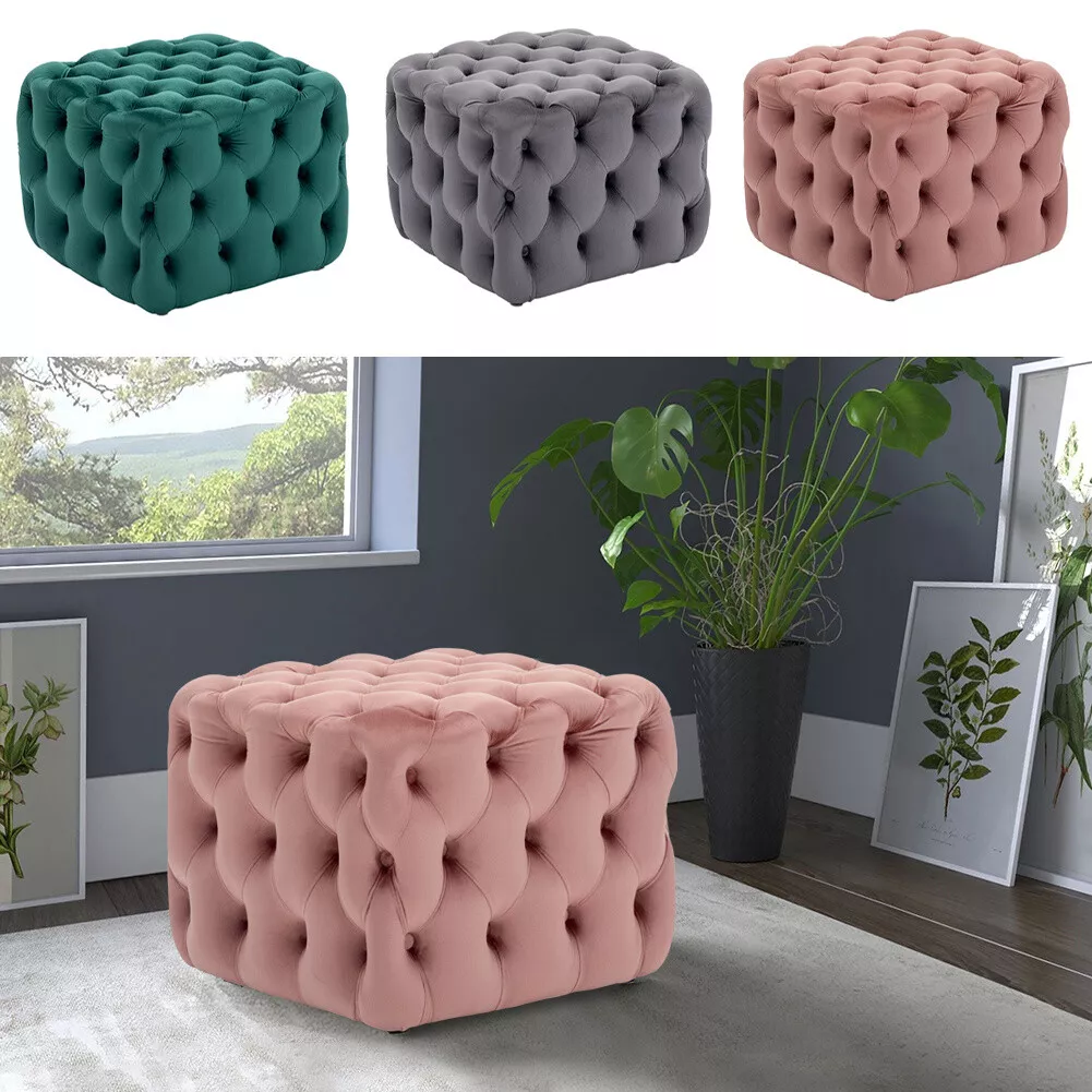 Chesterfield Padded Button Pouffe Footstool Coffee Table Dressing Table Stool UK