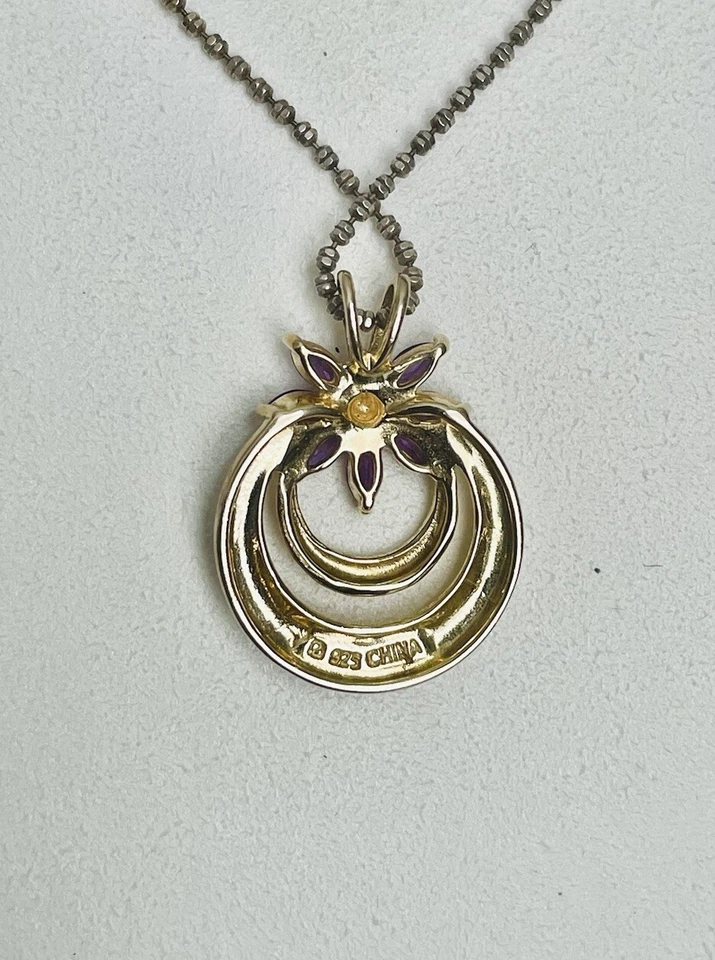 Colar pingente de ametista folheado a ouro prata esterlina 925 - Imagem 4 de 4
