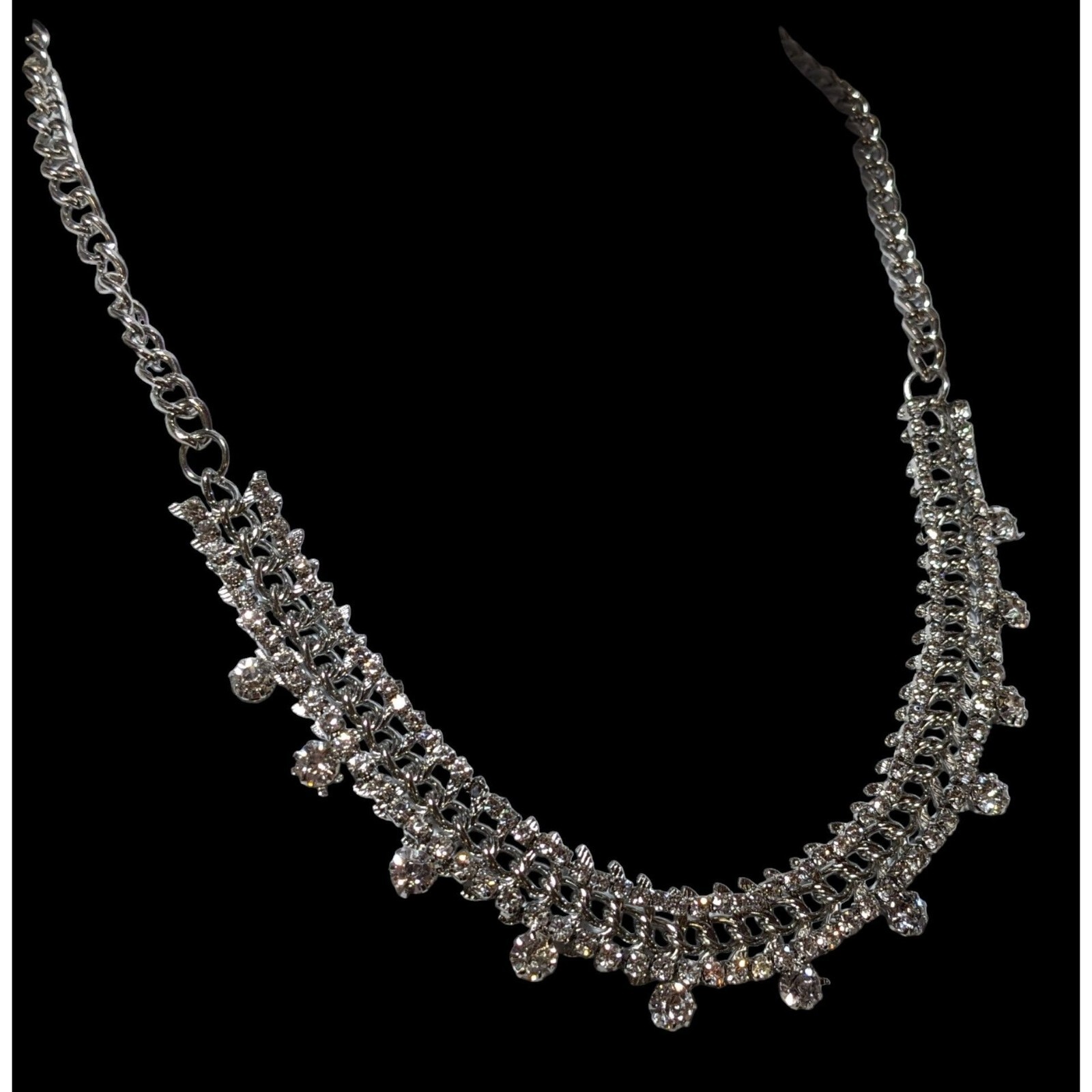 Elegant Silver Rhinestone Statement Necklace - image 3
