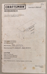 Craftsman Workbench 5 Drawer 706.55070 Owners Operators Instructions Manual Oem