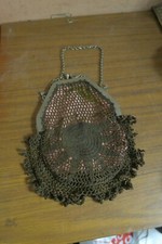 Antique German Silver Frame Woman Handmade Metallic Crochet Handbag Purse