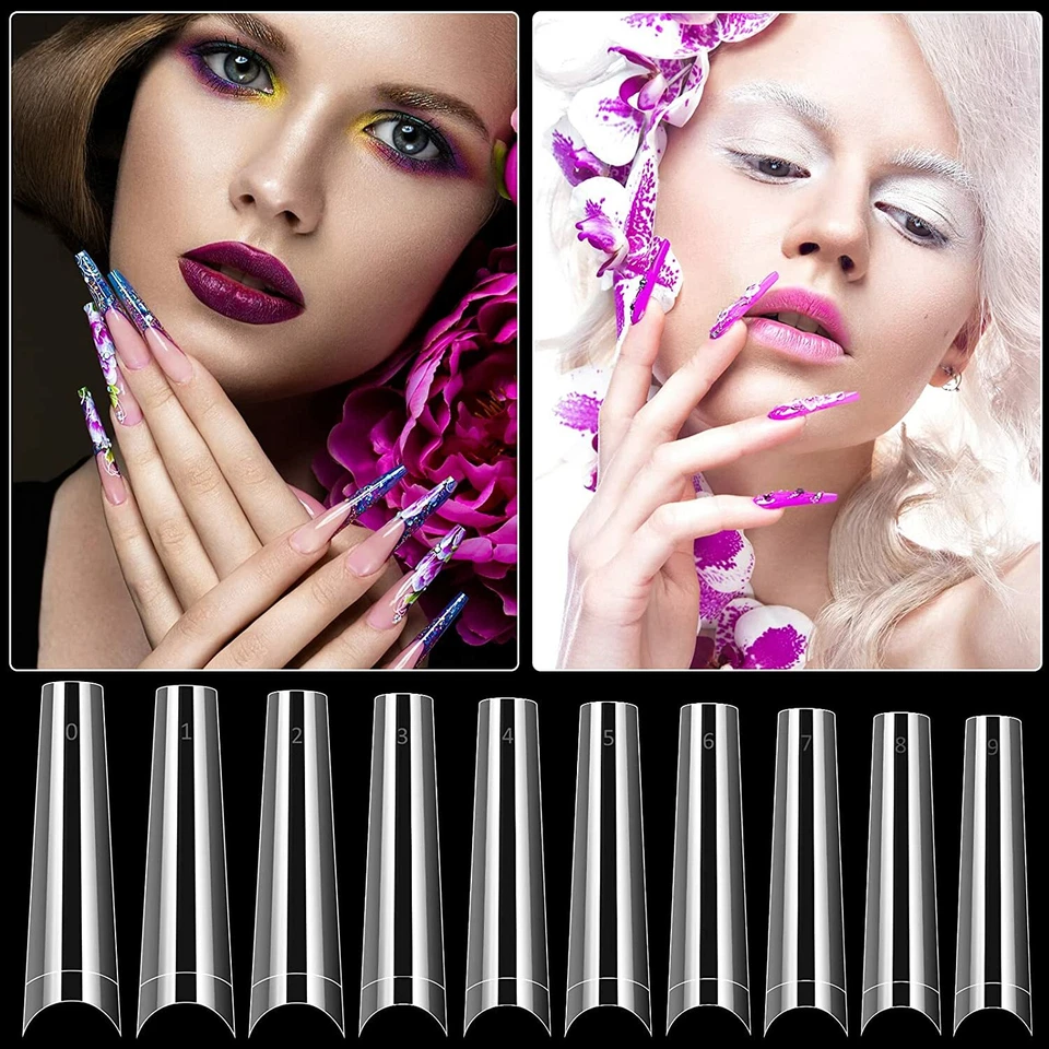 XXL Largo 500 piezas Ataúd No C Curva Acrílico Uñas Puntas Envíos Natural Best Seller Foto 4 de 4